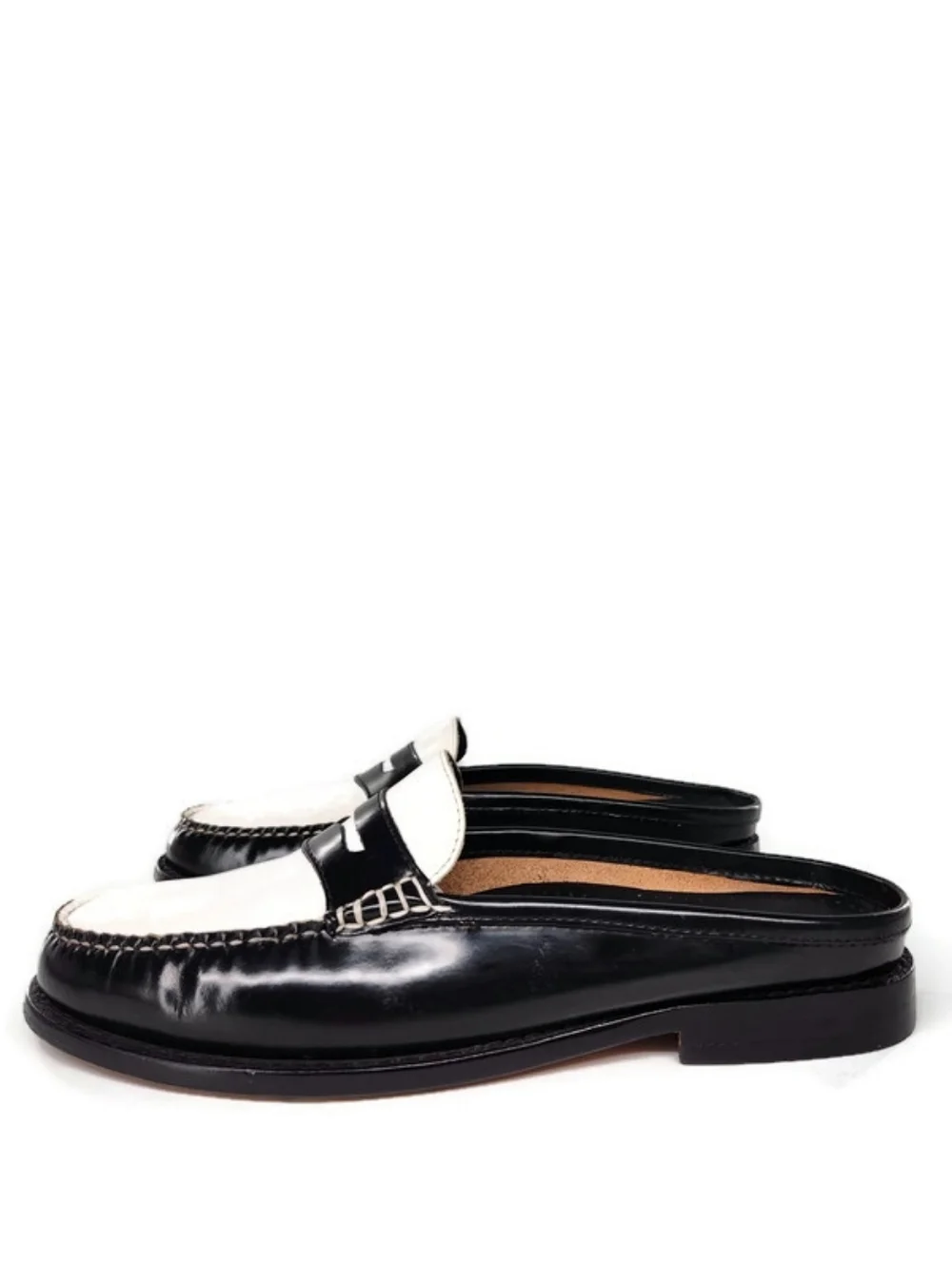 G.H. Bass Weejuns Wynn Black & White Leather Handsewn Slip-On Penny Loafer Mules - Picture 5 of 13